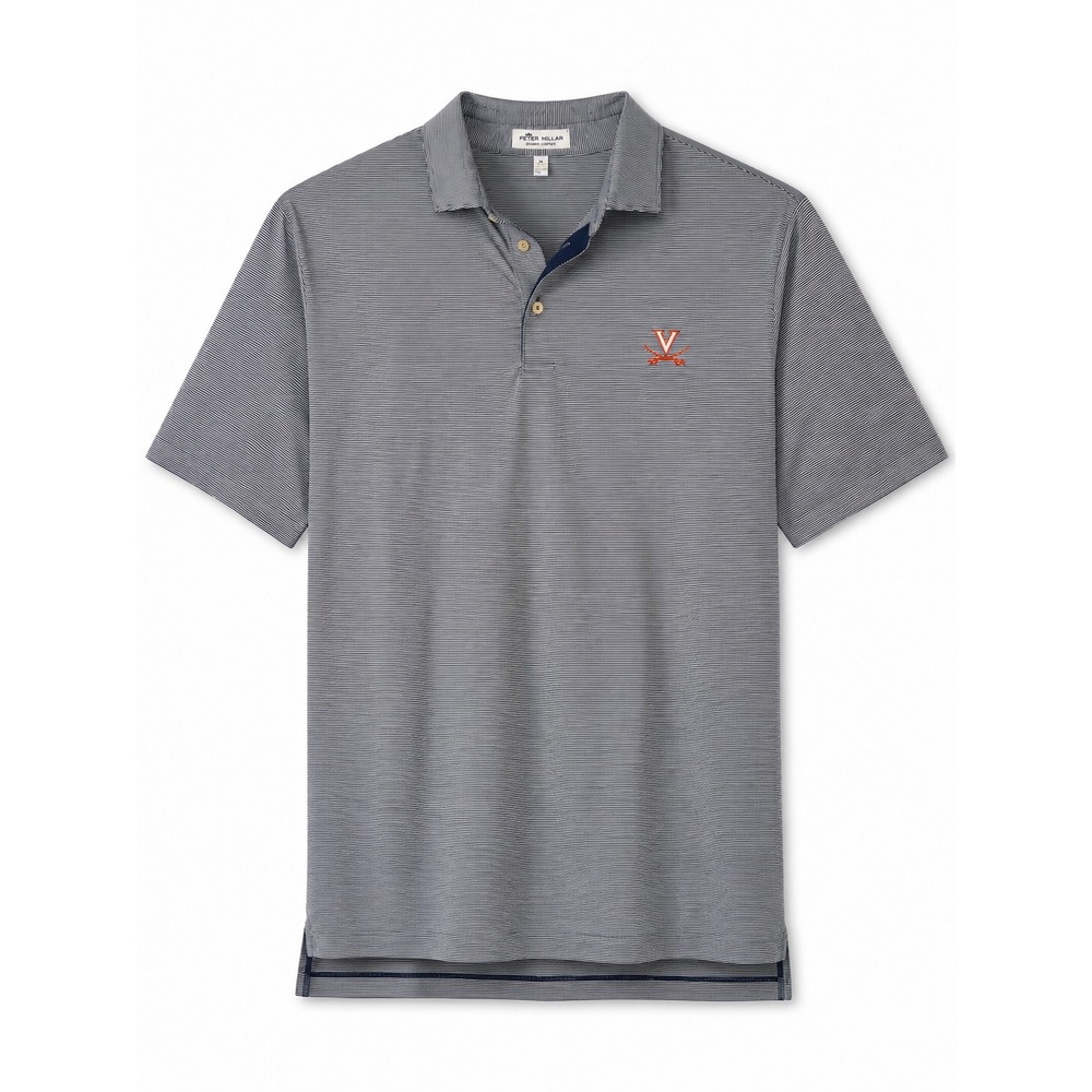 Peter Millar Summer Comfort UVA Cavaliers Polo Shirt Mens XL Navy White Stripe
